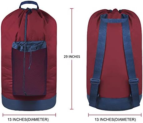 Backpack Laundry Bag, Laundry Backpack with Shoulder Straps and Mesh Pocket Durable Nylon Clothes Hamper Bag with Drawstring Closure for College, Travel, Laundromat, Apartment