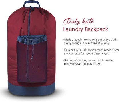 Backpack Laundry Bag, Laundry Backpack with Shoulder Straps and Mesh Pocket Durable Nylon Clothes Hamper Bag with Drawstring Closure for College, Travel, Laundromat, Apartment