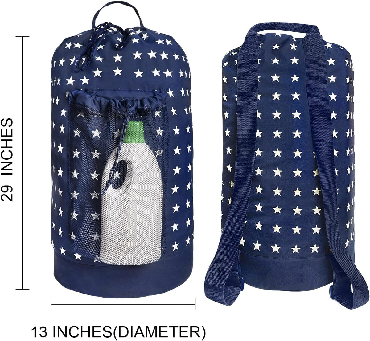 Backpack Laundry Bag, Laundry Backpack with Shoulder Straps and Mesh Pocket Durable Nylon Clothes Hamper Bag with Drawstring Closure for College, Travel, Laundromat, Apartment