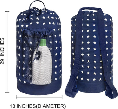 Backpack Laundry Bag, Laundry Backpack with Shoulder Straps and Mesh Pocket Durable Nylon Clothes Hamper Bag with Drawstring Closure for College, Travel, Laundromat, Apartment