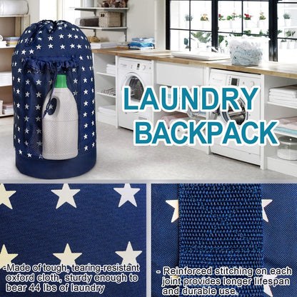 Backpack Laundry Bag, Laundry Backpack with Shoulder Straps and Mesh Pocket Durable Nylon Clothes Hamper Bag with Drawstring Closure for College, Travel, Laundromat, Apartment