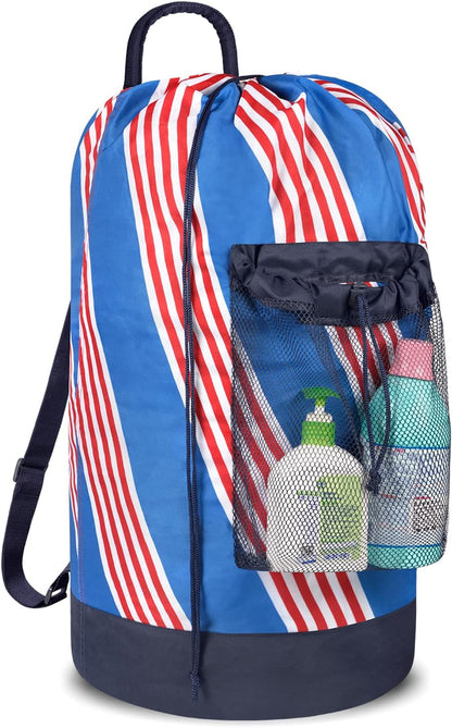 Backpack Laundry Bag, Laundry Backpack with Shoulder Straps and Mesh Pocket Durable Nylon Clothes Hamper Bag with Drawstring Closure for College, Travel, Laundromat, Apartment