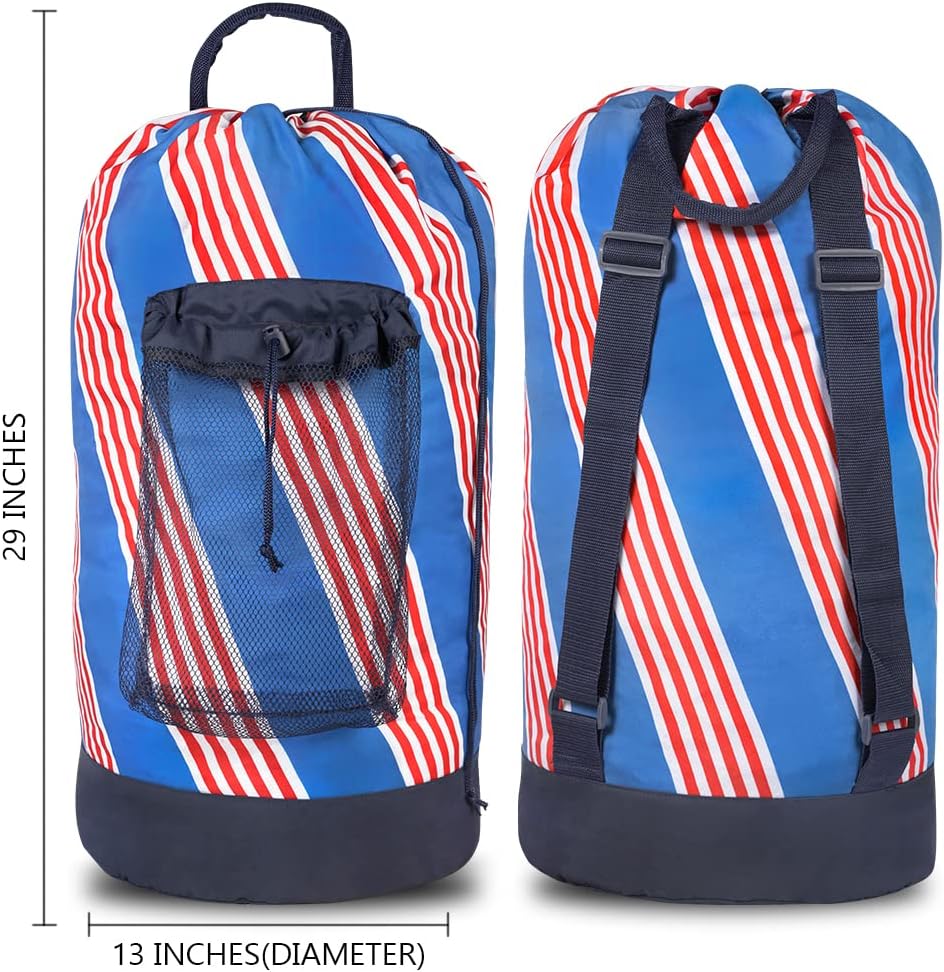 Backpack Laundry Bag, Laundry Backpack with Shoulder Straps and Mesh Pocket Durable Nylon Clothes Hamper Bag with Drawstring Closure for College, Travel, Laundromat, Apartment
