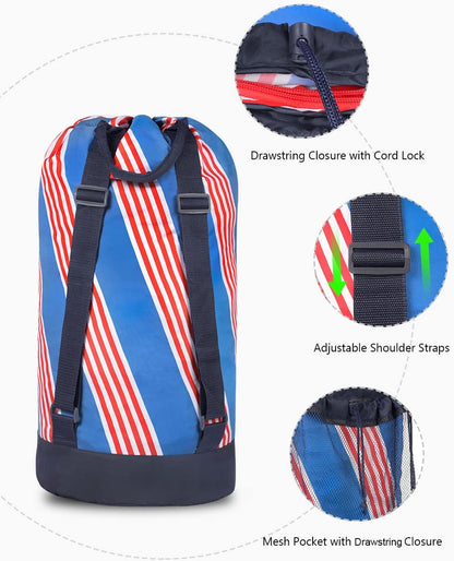 Backpack Laundry Bag, Laundry Backpack with Shoulder Straps and Mesh Pocket Durable Nylon Clothes Hamper Bag with Drawstring Closure for College, Travel, Laundromat, Apartment