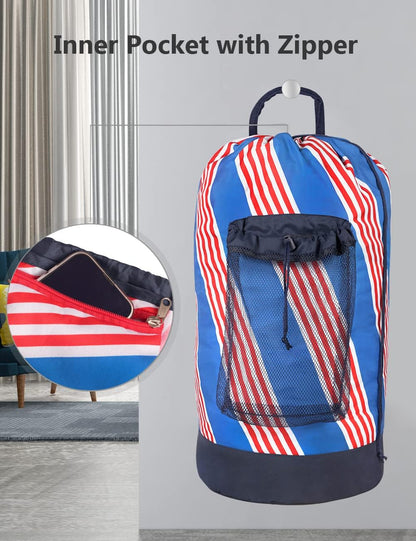 Backpack Laundry Bag, Laundry Backpack with Shoulder Straps and Mesh Pocket Durable Nylon Clothes Hamper Bag with Drawstring Closure for College, Travel, Laundromat, Apartment