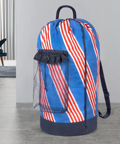 Backpack Laundry Bag, Laundry Backpack with Shoulder Straps and Mesh Pocket Durable Nylon Clothes Hamper Bag with Drawstring Closure for College, Travel, Laundromat, Apartment