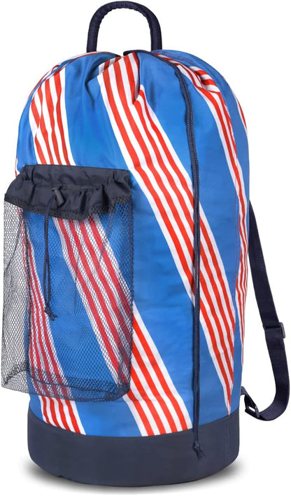 Backpack Laundry Bag, Laundry Backpack with Shoulder Straps and Mesh Pocket Durable Nylon Clothes Hamper Bag with Drawstring Closure for College, Travel, Laundromat, Apartment