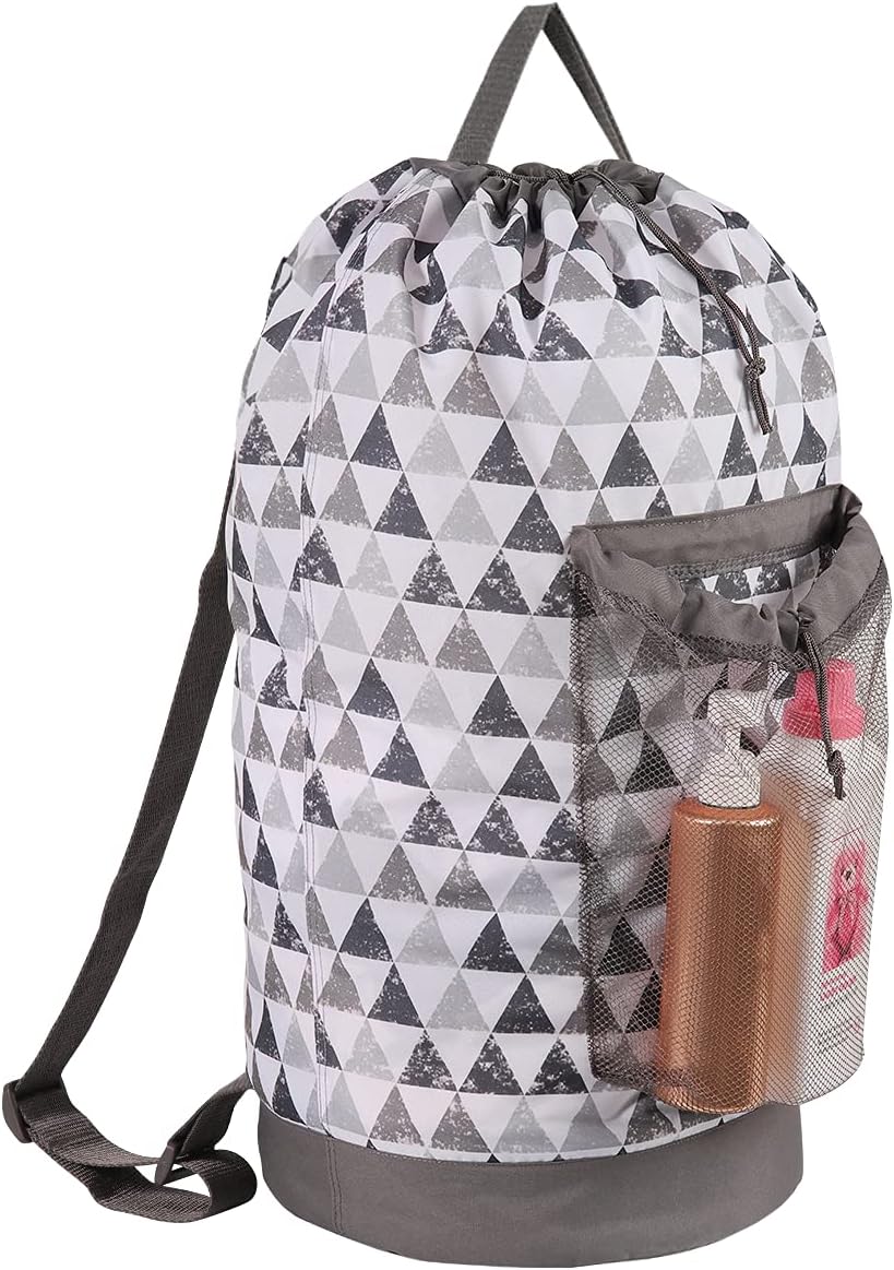 Backpack Laundry Bag, Laundry Backpack with Shoulder Straps and Mesh Pocket Durable Nylon Clothes Hamper Bag with Drawstring Closure for College, Travel, Laundromat, Apartment