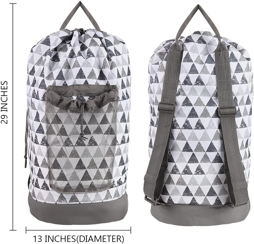 Backpack Laundry Bag, Laundry Backpack with Shoulder Straps and Mesh Pocket Durable Nylon Clothes Hamper Bag with Drawstring Closure for College, Travel, Laundromat, Apartment