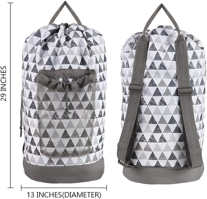 Backpack Laundry Bag, Laundry Backpack with Shoulder Straps and Mesh Pocket Durable Nylon Clothes Hamper Bag with Drawstring Closure for College, Travel, Laundromat, Apartment