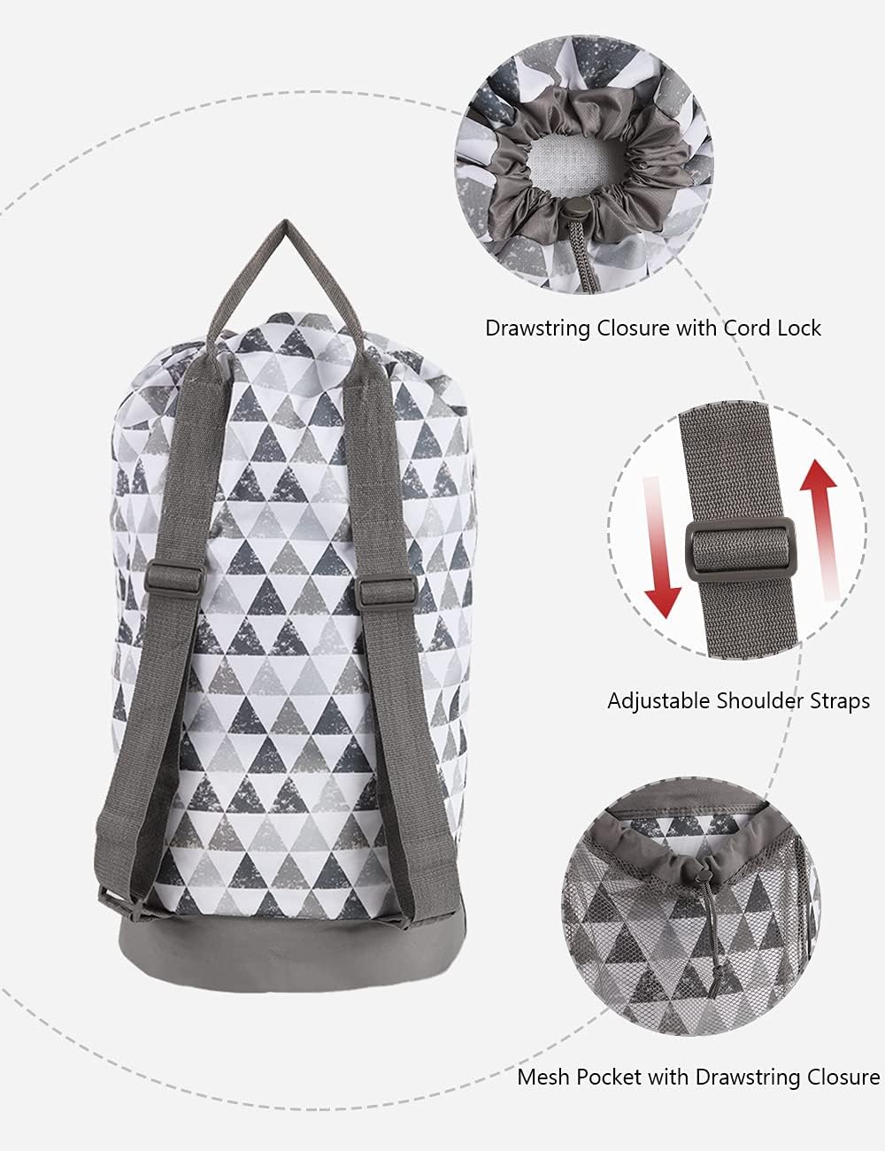 Backpack Laundry Bag, Laundry Backpack with Shoulder Straps and Mesh Pocket Durable Nylon Clothes Hamper Bag with Drawstring Closure for College, Travel, Laundromat, Apartment