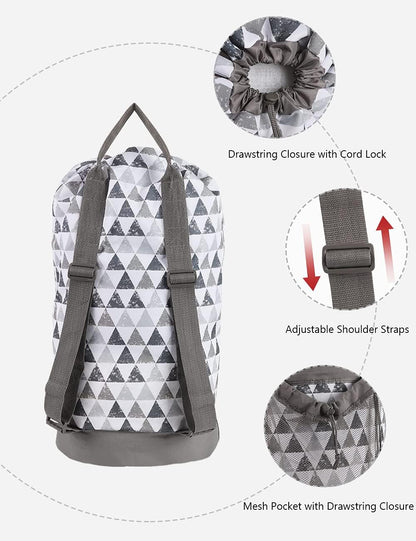 Backpack Laundry Bag, Laundry Backpack with Shoulder Straps and Mesh Pocket Durable Nylon Clothes Hamper Bag with Drawstring Closure for College, Travel, Laundromat, Apartment