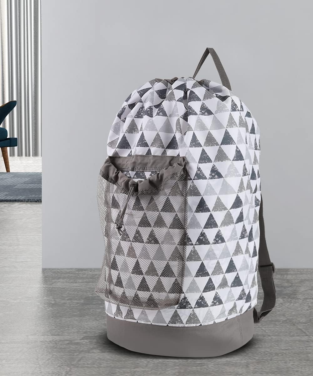 Backpack Laundry Bag, Laundry Backpack with Shoulder Straps and Mesh Pocket Durable Nylon Clothes Hamper Bag with Drawstring Closure for College, Travel, Laundromat, Apartment