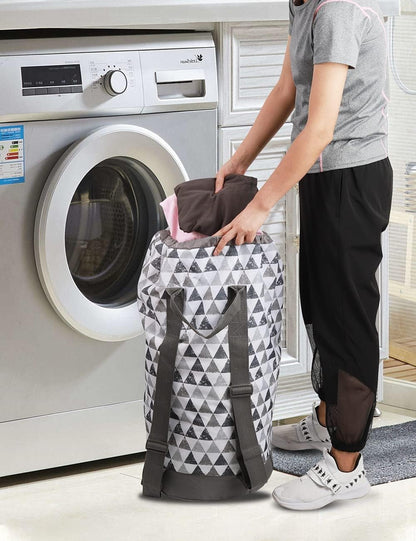 Backpack Laundry Bag, Laundry Backpack with Shoulder Straps and Mesh Pocket Durable Nylon Clothes Hamper Bag with Drawstring Closure for College, Travel, Laundromat, Apartment