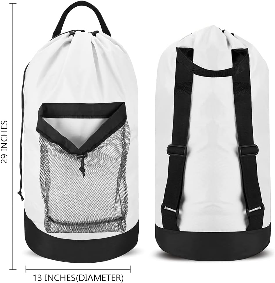Backpack Laundry Bag, Laundry Backpack with Shoulder Straps and Mesh Pocket Durable Nylon Clothes Hamper Bag with Drawstring Closure for College, Travel, Laundromat, Apartment