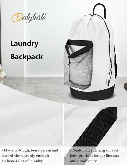 Backpack Laundry Bag, Laundry Backpack with Shoulder Straps and Mesh Pocket Durable Nylon Clothes Hamper Bag with Drawstring Closure for College, Travel, Laundromat, Apartment