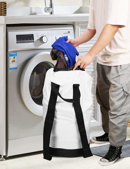 Backpack Laundry Bag, Laundry Backpack with Shoulder Straps and Mesh Pocket Durable Nylon Clothes Hamper Bag with Drawstring Closure for College, Travel, Laundromat, Apartment