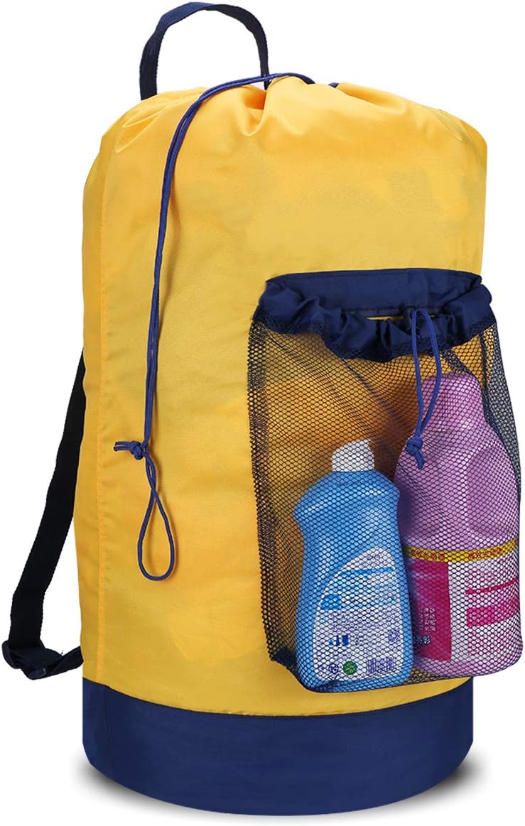 Backpack Laundry Bag, Laundry Backpack with Shoulder Straps and Mesh Pocket Durable Nylon Clothes Hamper Bag with Drawstring Closure for College, Travel, Laundromat, Apartment