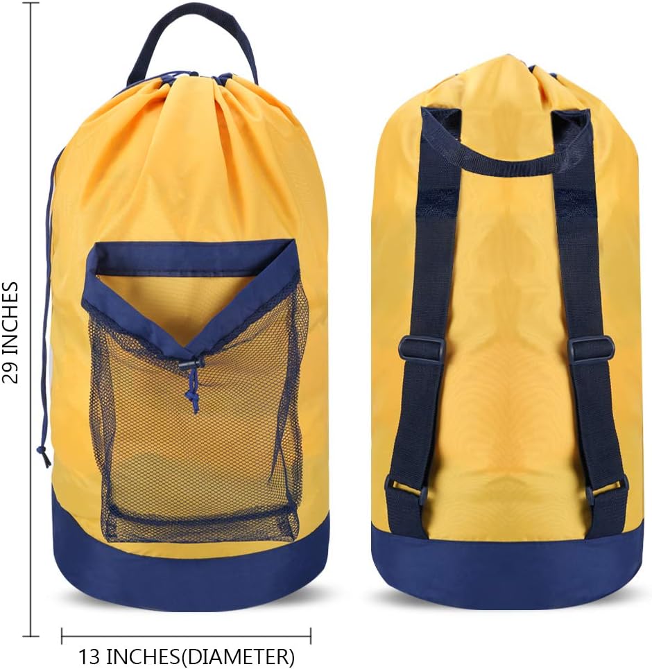 Backpack Laundry Bag, Laundry Backpack with Shoulder Straps and Mesh Pocket Durable Nylon Clothes Hamper Bag with Drawstring Closure for College, Travel, Laundromat, Apartment