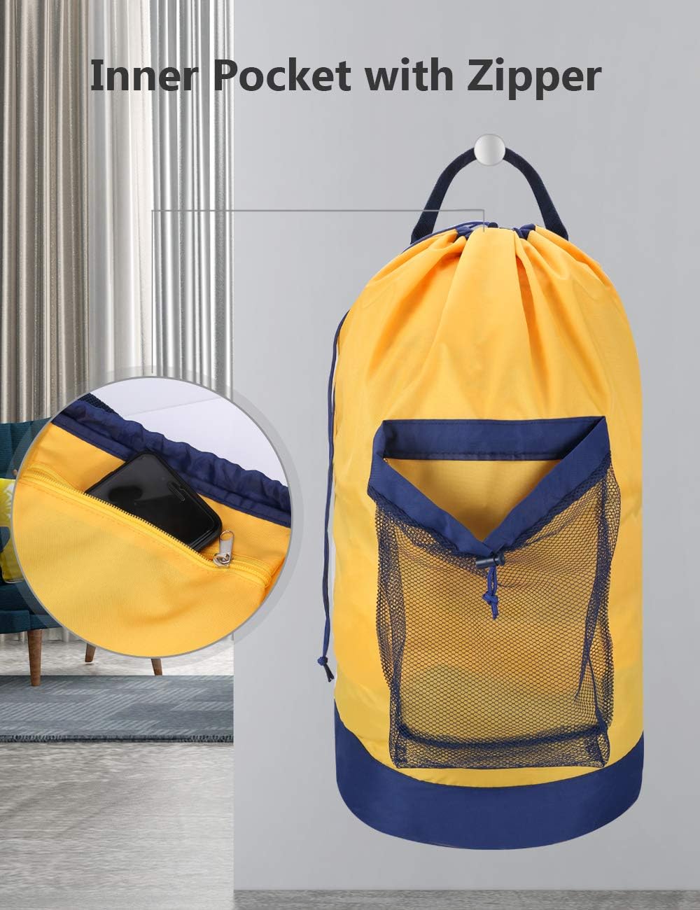 Backpack Laundry Bag, Laundry Backpack with Shoulder Straps and Mesh Pocket Durable Nylon Clothes Hamper Bag with Drawstring Closure for College, Travel, Laundromat, Apartment