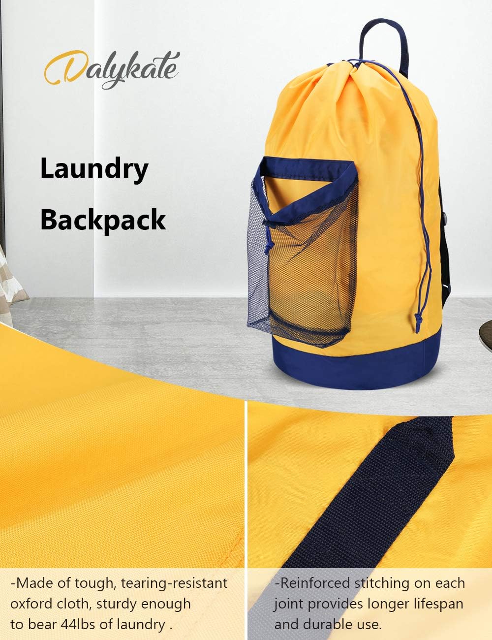 Backpack Laundry Bag, Laundry Backpack with Shoulder Straps and Mesh Pocket Durable Nylon Clothes Hamper Bag with Drawstring Closure for College, Travel, Laundromat, Apartment