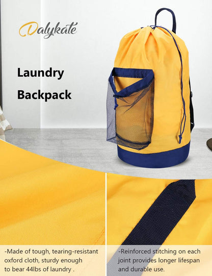 Backpack Laundry Bag, Laundry Backpack with Shoulder Straps and Mesh Pocket Durable Nylon Clothes Hamper Bag with Drawstring Closure for College, Travel, Laundromat, Apartment