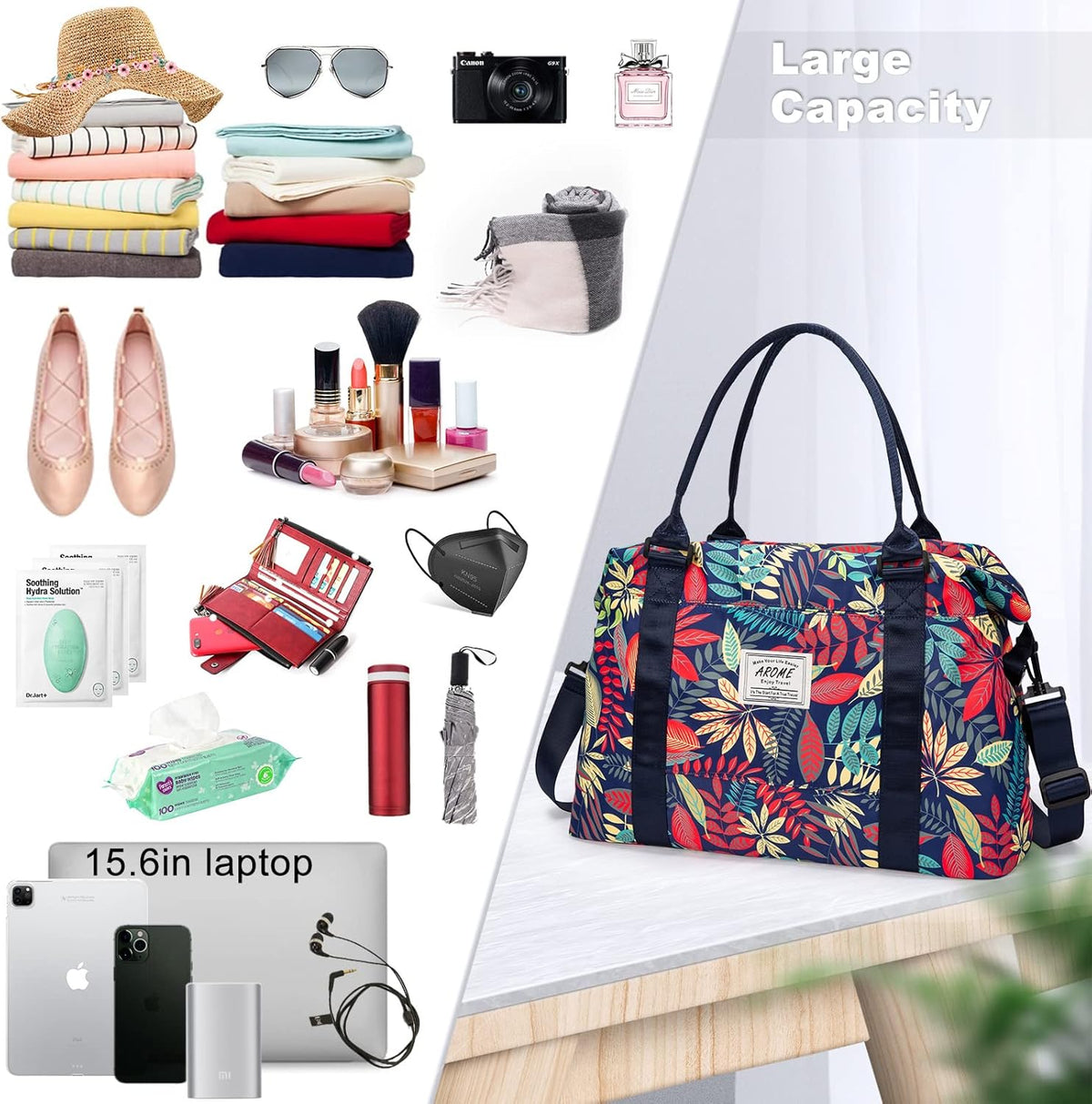 Weekender Bags for Women, Travel Duffel Bag Overnight Weekend Bag Sports Gym Tote Bag with Wet Pocket & Flight Approved
