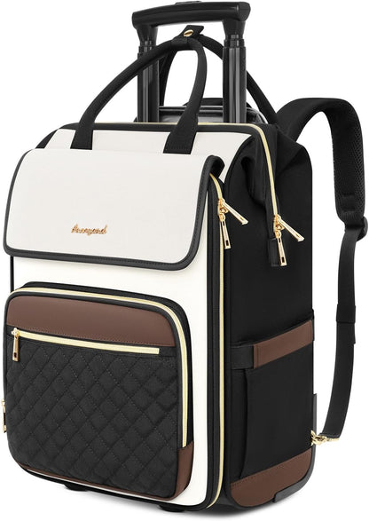 Rolling Backpack for Women, Travel Rolling Laptop Backpack with Wheels, Vertical & Horizontal Storage 2 In 1, Flip-Top Design, Water-Resistant Overnight College Underseat Carry on Luggage, Navy Blue