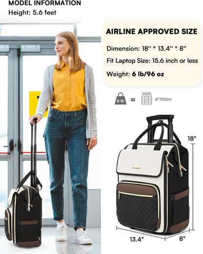 Rolling Backpack for Women, Travel Rolling Laptop Backpack with Wheels, Vertical & Horizontal Storage 2 In 1, Flip-Top Design, Water-Resistant Overnight College Underseat Carry on Luggage, Navy Blue
