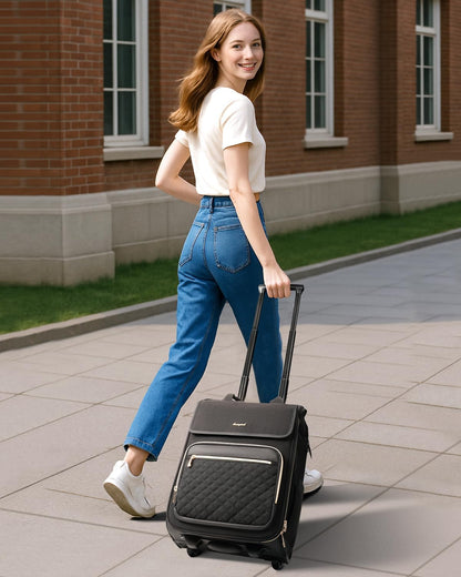 Rolling Backpack for Women, Travel Rolling Laptop Backpack with Wheels, Vertical & Horizontal Storage 2 In 1, Flip-Top Design, Water-Resistant Overnight College Underseat Carry on Luggage, Navy Blue