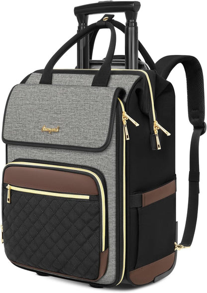 Rolling Backpack for Women, Travel Rolling Laptop Backpack with Wheels, Vertical & Horizontal Storage 2 In 1, Flip-Top Design, Water-Resistant Overnight College Underseat Carry on Luggage, Navy Blue