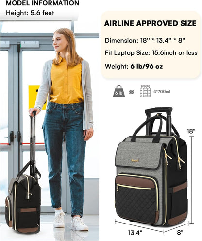 Rolling Backpack for Women, Travel Rolling Laptop Backpack with Wheels, Vertical & Horizontal Storage 2 In 1, Flip-Top Design, Water-Resistant Overnight College Underseat Carry on Luggage, Navy Blue