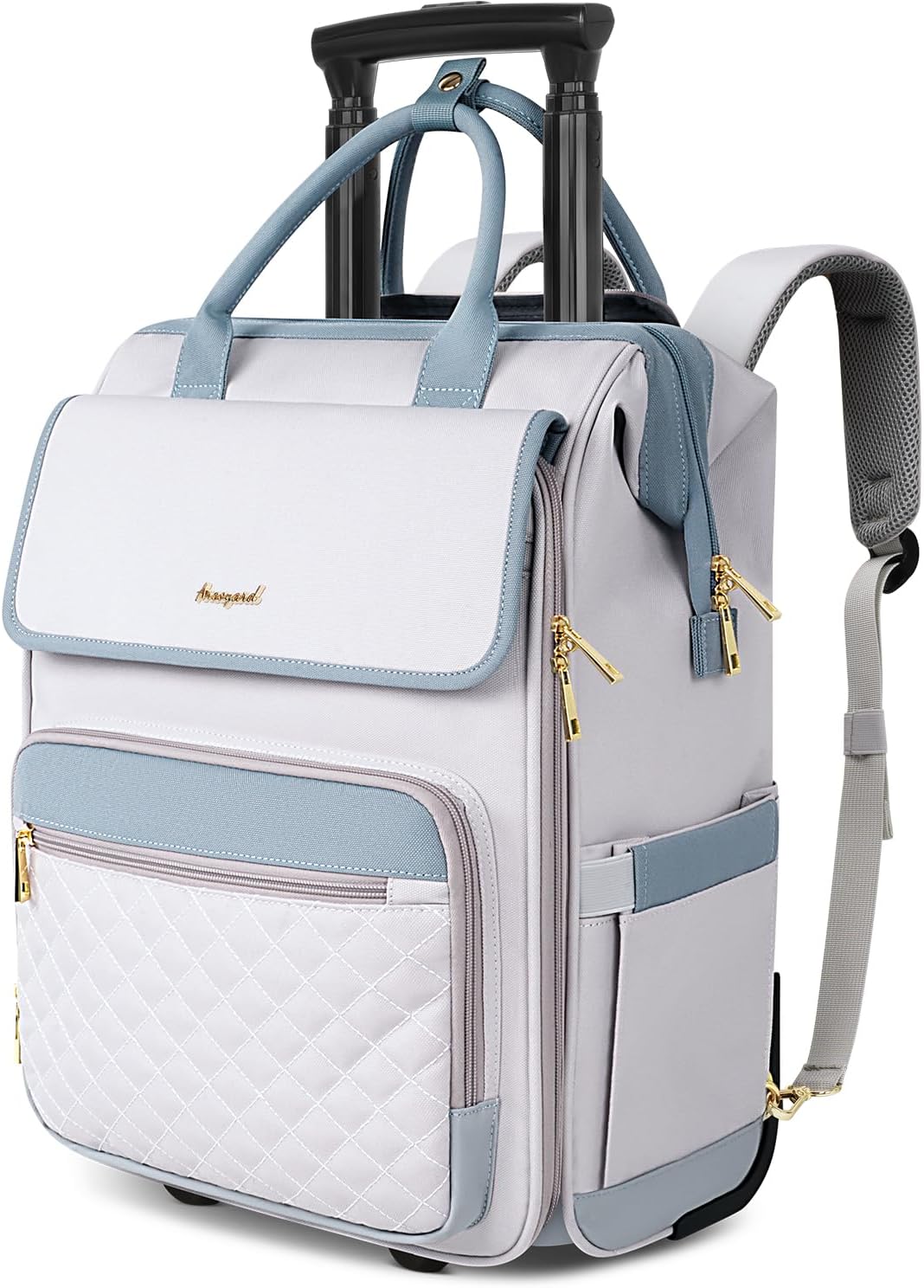 Rolling Backpack for Women, Travel Rolling Laptop Backpack with Wheels, Vertical & Horizontal Storage 2 In 1, Flip-Top Design, Water-Resistant Overnight College Underseat Carry on Luggage, Navy Blue