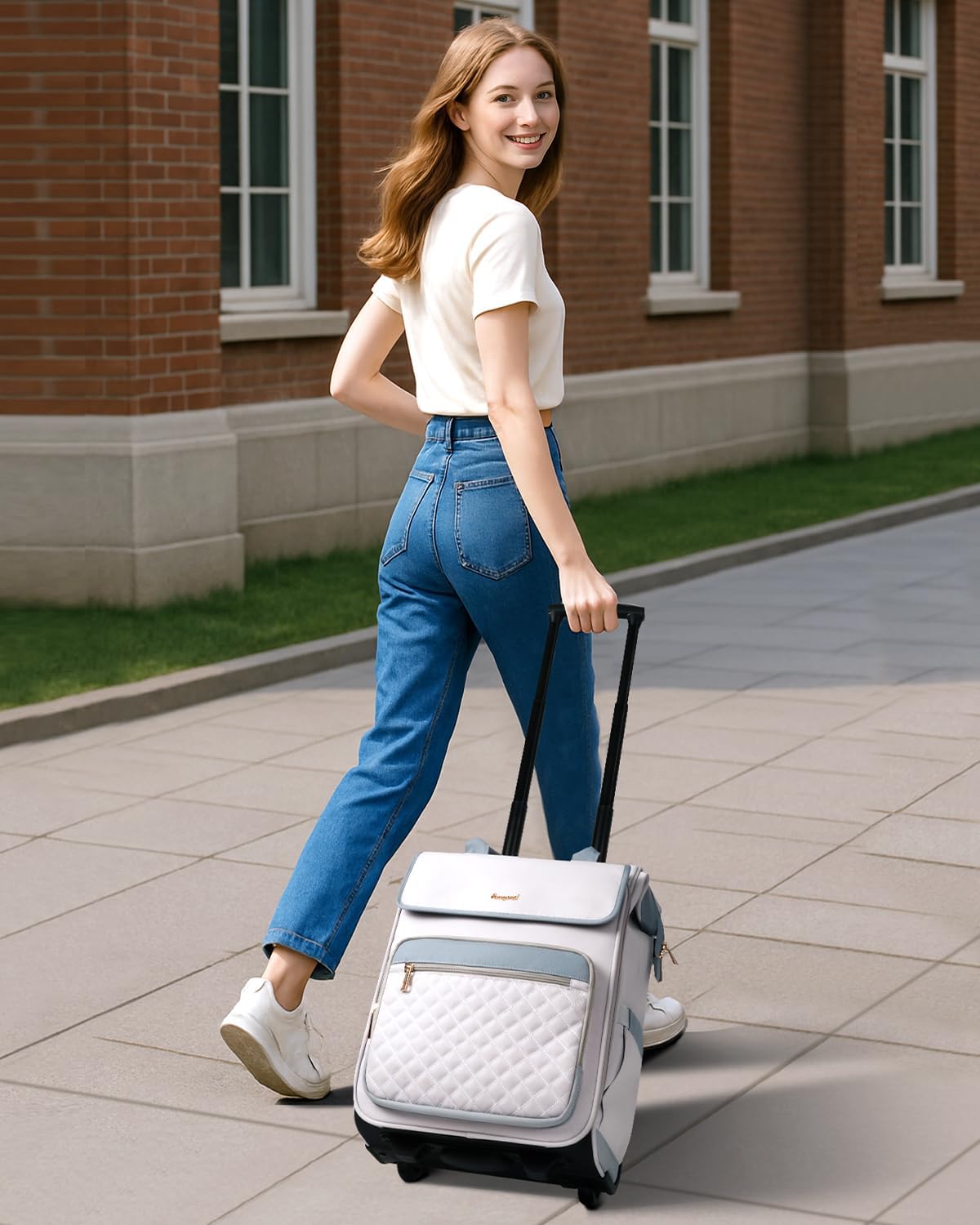 Rolling Backpack for Women, Travel Rolling Laptop Backpack with Wheels, Vertical & Horizontal Storage 2 In 1, Flip-Top Design, Water-Resistant Overnight College Underseat Carry on Luggage, Navy Blue