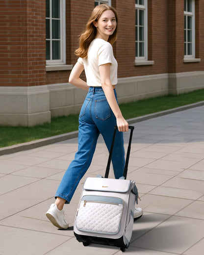 Rolling Backpack for Women, Travel Rolling Laptop Backpack with Wheels, Vertical & Horizontal Storage 2 In 1, Flip-Top Design, Water-Resistant Overnight College Underseat Carry on Luggage, Navy Blue