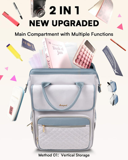 Rolling Backpack for Women, Travel Rolling Laptop Backpack with Wheels, Vertical & Horizontal Storage 2 In 1, Flip-Top Design, Water-Resistant Overnight College Underseat Carry on Luggage, Navy Blue