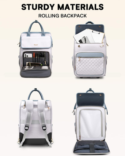 Rolling Backpack for Women, Travel Rolling Laptop Backpack with Wheels, Vertical & Horizontal Storage 2 In 1, Flip-Top Design, Water-Resistant Overnight College Underseat Carry on Luggage, Navy Blue