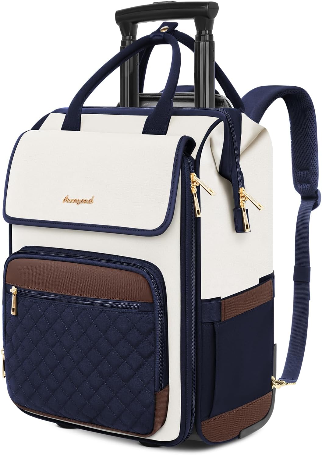 Rolling Backpack for Women, Travel Rolling Laptop Backpack with Wheels, Vertical & Horizontal Storage 2 In 1, Flip-Top Design, Water-Resistant Overnight College Underseat Carry on Luggage, Navy Blue