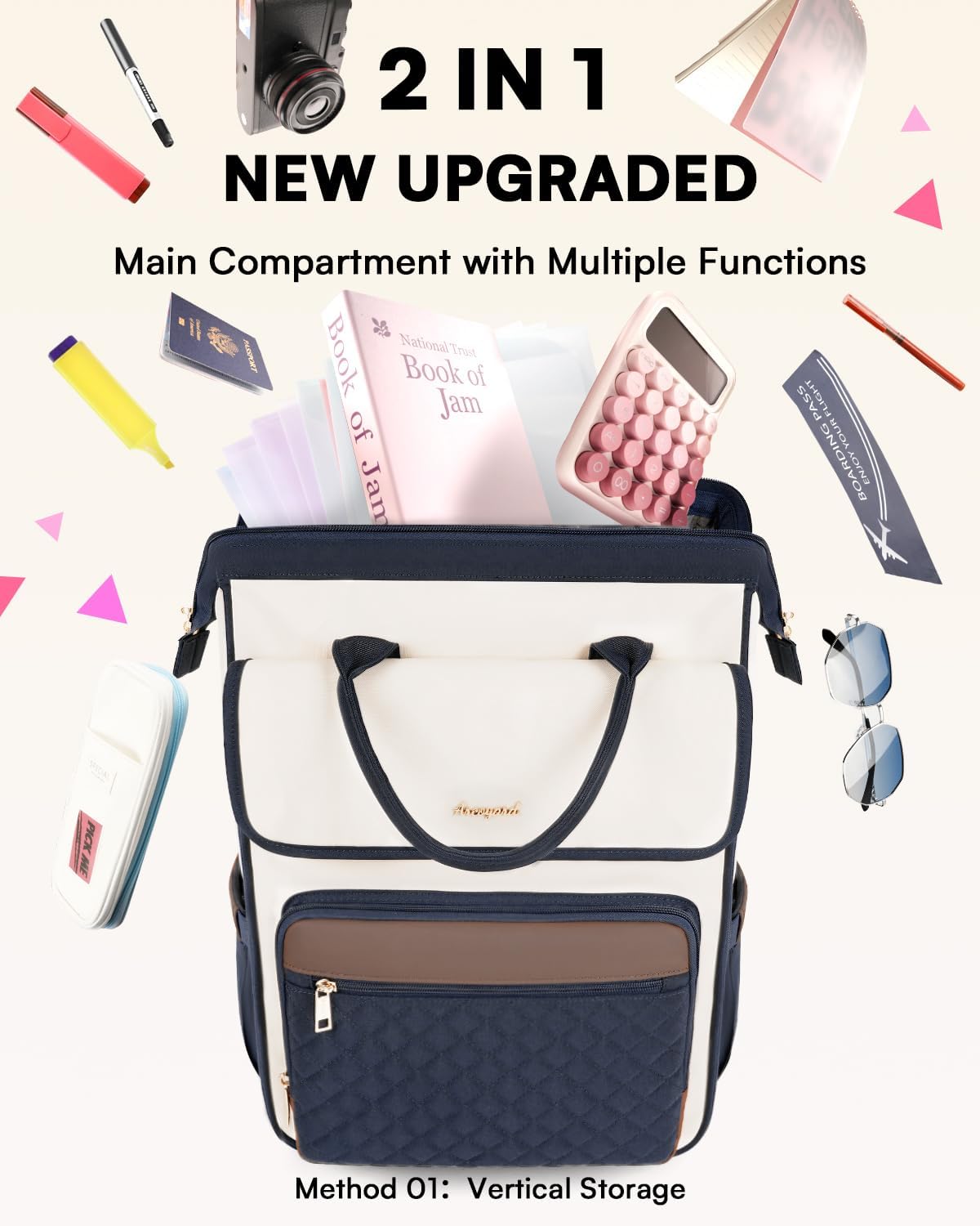 Rolling Backpack for Women, Travel Rolling Laptop Backpack with Wheels, Vertical & Horizontal Storage 2 In 1, Flip-Top Design, Water-Resistant Overnight College Underseat Carry on Luggage, Navy Blue