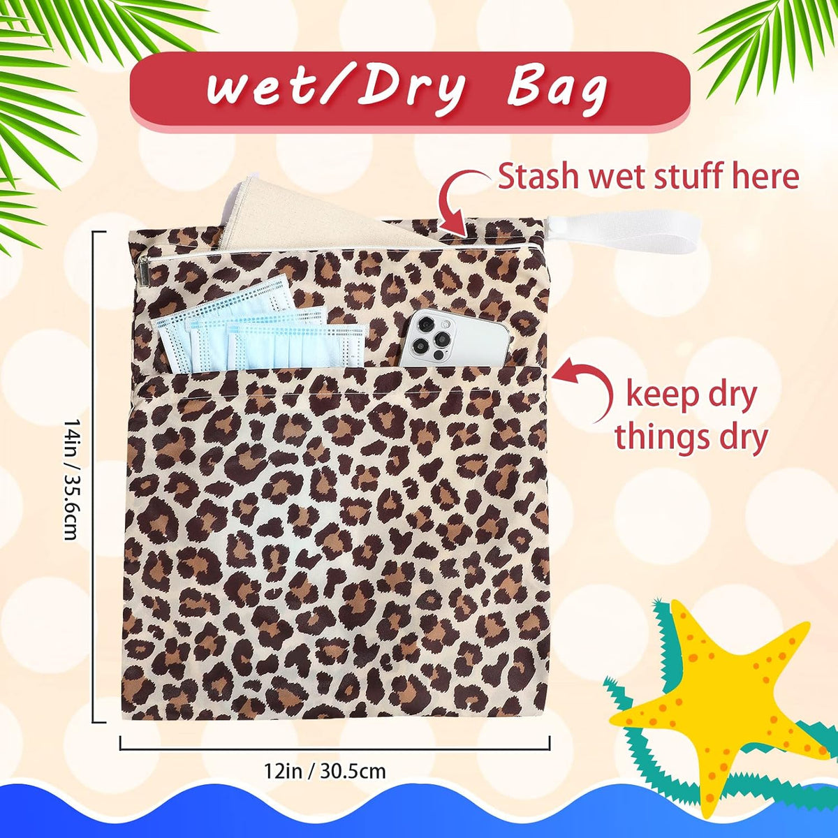 4 Pack 12 x 14 in Wet Bags for Swimsuits, Waterproof Reusable Travel Wet Dry Bags with Zippered Pockets for Beach Pool Swimwear, Towels, Gym, Cloth Diapers, Summer Vacation(Flower)