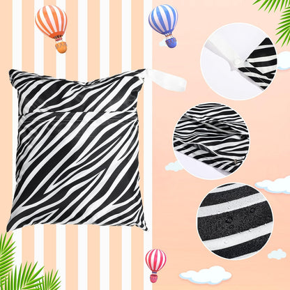 4 Pack 12 x 14 in Wet Bags for Swimsuits, Waterproof Reusable Travel Wet Dry Bags with Zippered Pockets for Beach Pool Swimwear, Towels, Gym, Cloth Diapers, Summer Vacation(Flower)
