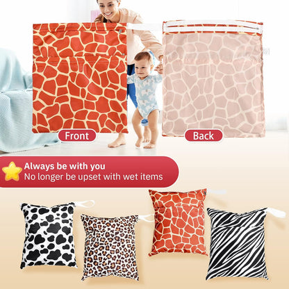 4 Pack 12 x 14 in Wet Bags for Swimsuits, Waterproof Reusable Travel Wet Dry Bags with Zippered Pockets for Beach Pool Swimwear, Towels, Gym, Cloth Diapers, Summer Vacation(Flower)