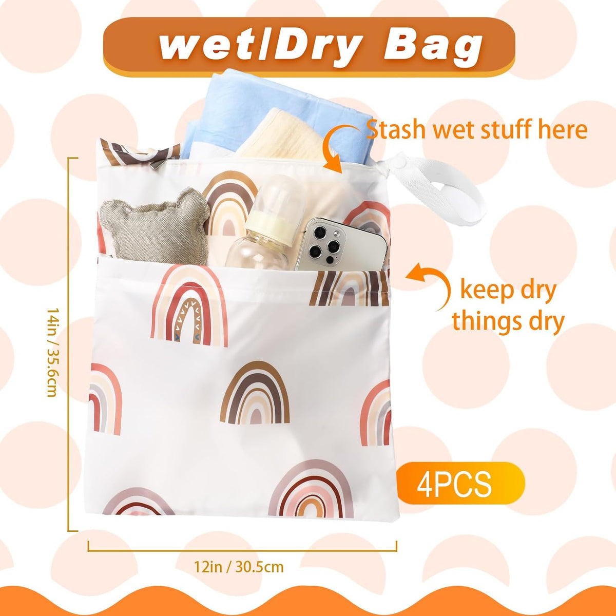 4 Pack 12 x 14 in Wet Bags for Swimsuits, Waterproof Reusable Travel Wet Dry Bags with Zippered Pockets for Beach Pool Swimwear, Towels, Gym, Cloth Diapers, Summer Vacation(Flower)