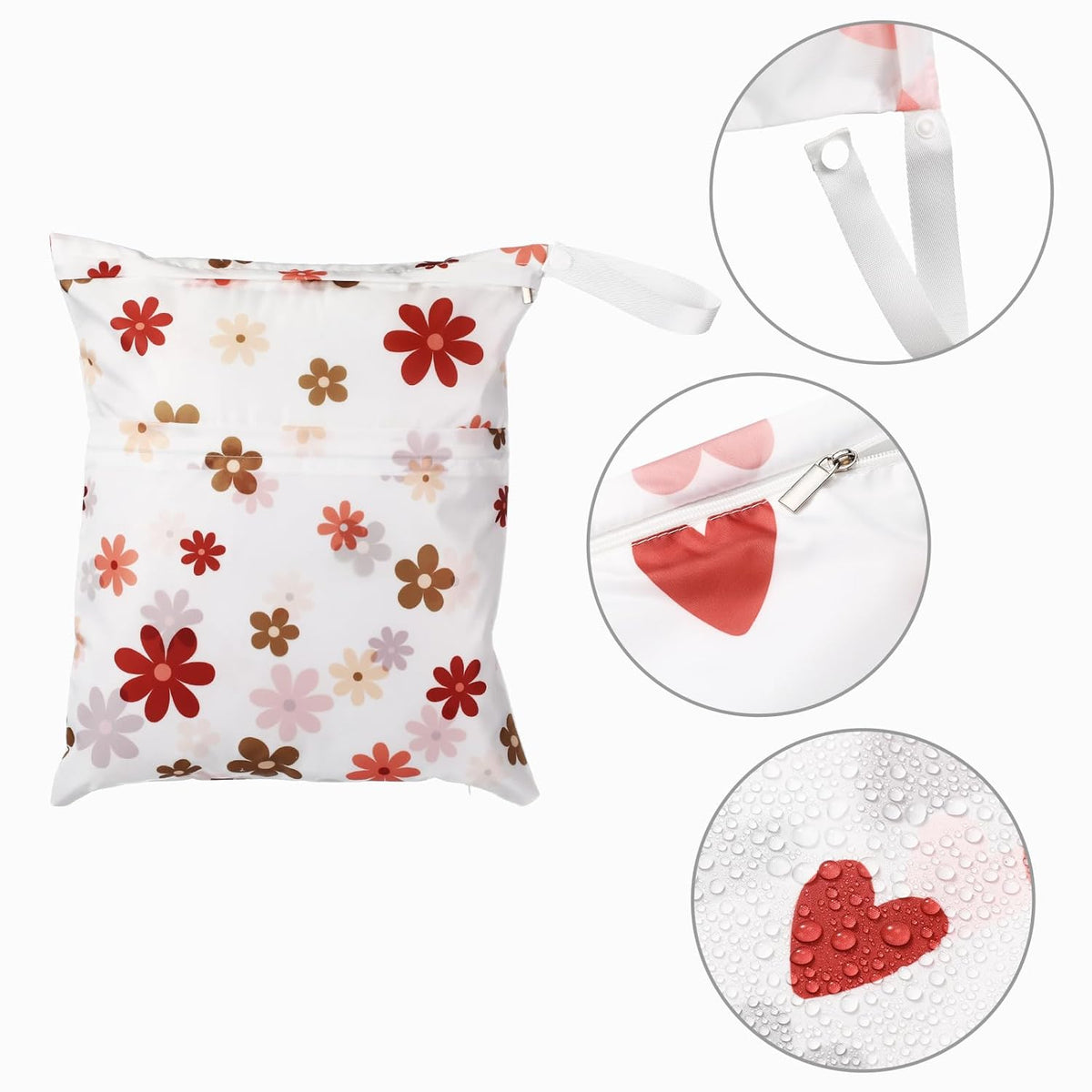 4 Pack 12 x 14 in Wet Bags for Swimsuits, Waterproof Reusable Travel Wet Dry Bags with Zippered Pockets for Beach Pool Swimwear, Towels, Gym, Cloth Diapers, Summer Vacation(Flower)