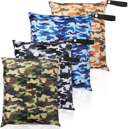 4 Pack 12 x 14 in Wet Bags for Swimsuits, Waterproof Reusable Travel Wet Dry Bags with Zippered Pockets for Beach Pool Swimwear, Towels, Gym, Cloth Diapers, Summer Vacation(Flower)