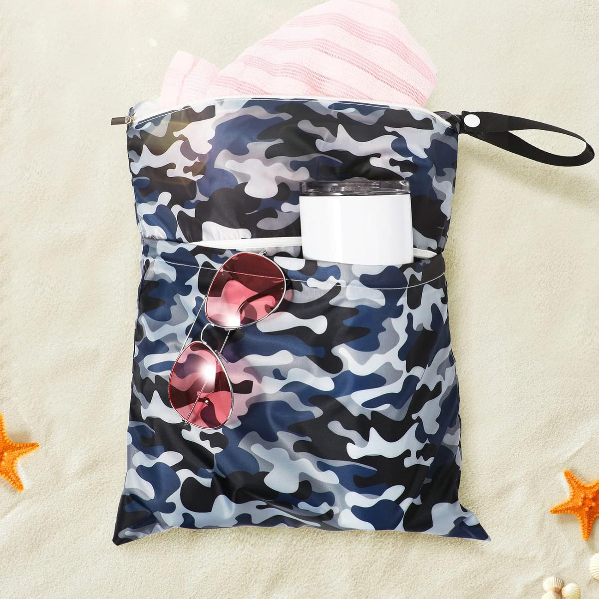 4 Pack 12 x 14 in Wet Bags for Swimsuits, Waterproof Reusable Travel Wet Dry Bags with Zippered Pockets for Beach Pool Swimwear, Towels, Gym, Cloth Diapers, Summer Vacation(Flower)