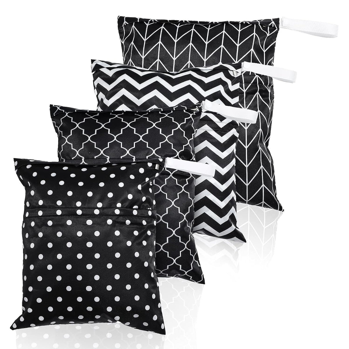 4 Pack 12 x 14 in Wet Bags for Swimsuits, Waterproof Reusable Travel Wet Dry Bags with Zippered Pockets for Beach Pool Swimwear, Towels, Gym, Cloth Diapers, Summer Vacation(Flower)