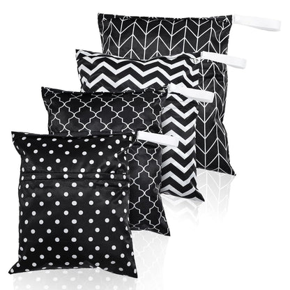 4 Pack 12 x 14 in Wet Bags for Swimsuits, Waterproof Reusable Travel Wet Dry Bags with Zippered Pockets for Beach Pool Swimwear, Towels, Gym, Cloth Diapers, Summer Vacation(Flower)