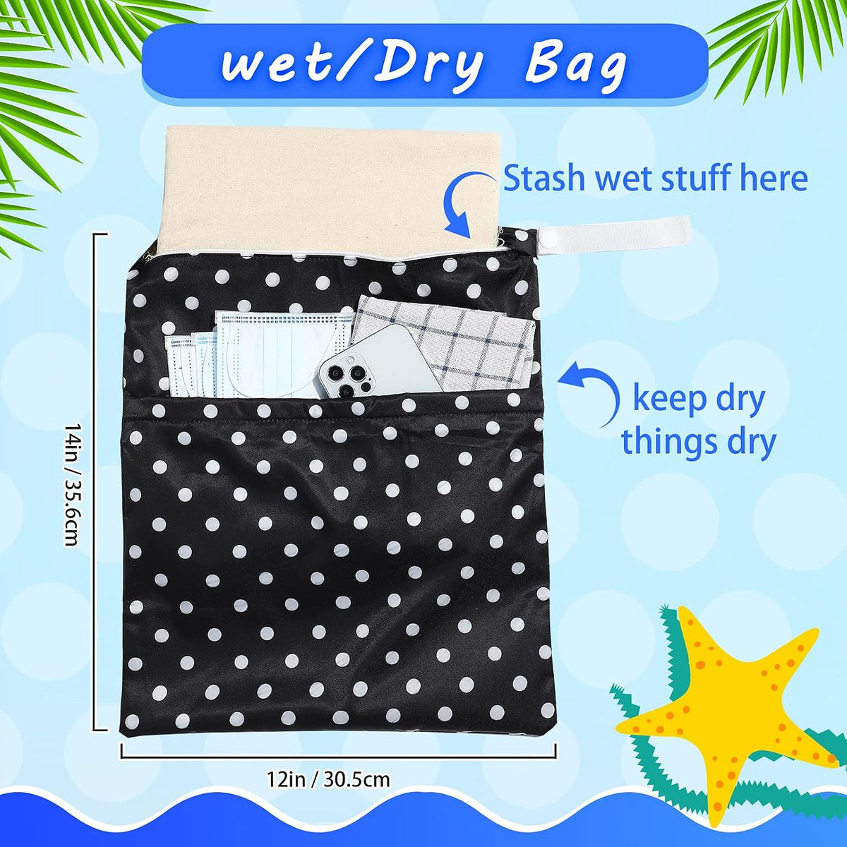 4 Pack 12 x 14 in Wet Bags for Swimsuits, Waterproof Reusable Travel Wet Dry Bags with Zippered Pockets for Beach Pool Swimwear, Towels, Gym, Cloth Diapers, Summer Vacation(Flower)