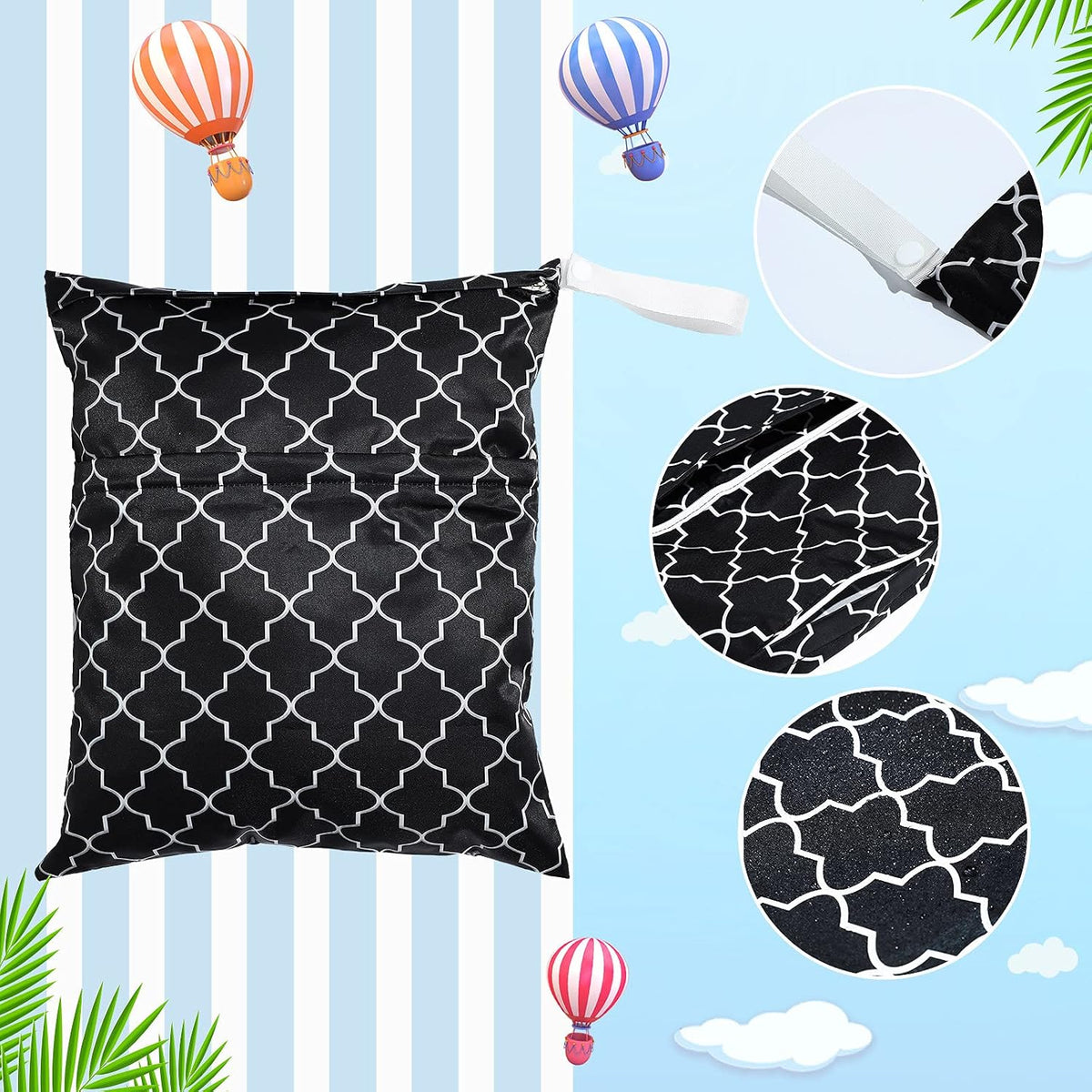 4 Pack 12 x 14 in Wet Bags for Swimsuits, Waterproof Reusable Travel Wet Dry Bags with Zippered Pockets for Beach Pool Swimwear, Towels, Gym, Cloth Diapers, Summer Vacation(Flower)